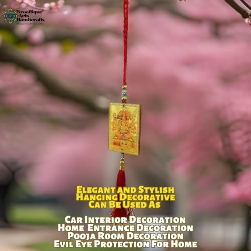 Image of Panchmukhi Hanuman Acrylic Gold-Plated Wall Hanging for South, South West Main Door Vastu Dosh Rectification Remedy of Home, Office and Factory, Rectangular with Adjustable Rope (33CM)