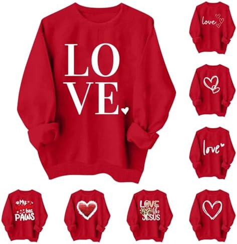 Valentines Sweatshirts for Women Love Heart Graphic Pullover Crew...