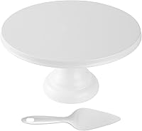Vista 1 de Soporte redondo para tartas de 9.84 pulgadas con espátula, soporte blanco para cupcakes, fibra de bambú, platos de exhibición de postres