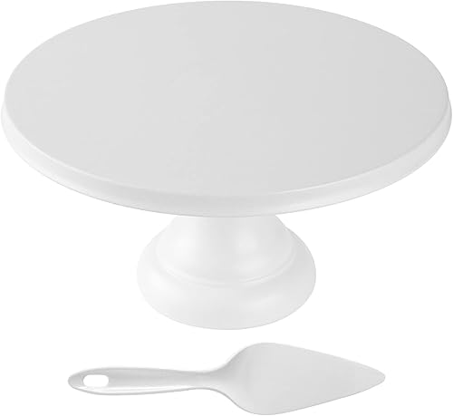 Soporte redondo para tartas de 9.84 pulgadas con espátula, soporte blanco para cupcakes, fibra de bambú, platos de exhibición de postres