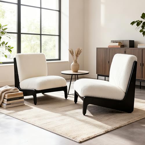 Image of Set of 2 Moda Accent Chairs with Solid Wood Frame, White Cushion - Modern Ergonomic Design for Living Room