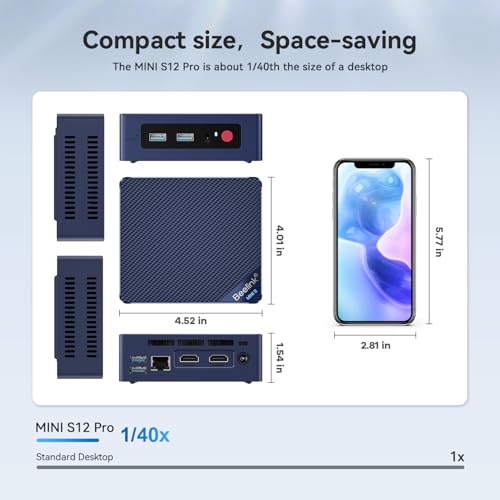 Image of Beelink Mini PC, MINI S12 Pro Intel Twin Lake N100 (4C /4T), Mini Computer 12GB LPDDR5 RAM 500GB M.2 SATA SSD, Desktop PC Dual HDMI 4K UHD /2.5G Ethernet /WiFi6 /BT5.2 /W11 Home /HTPC