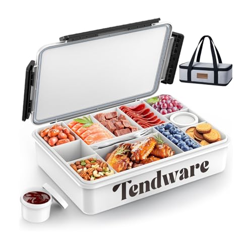 Chilled Portable Snackle Box Container with Ice Pack Divided Serving Tray with Insulated Bag Beach Essentials for Summer Snack Containers for Road Trip Charcuterie Snack Picnic White