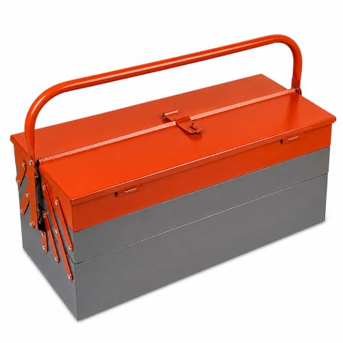 Image of Spartan 21 Inch Portable Metal Tool Box with 5 Fold-Out Trays, Secure Locking System & Easy-Grip Round Handle | Heavy-Duty Rust-Resistant Storage Organizer for DIY, Home Repair (Pack of 1)