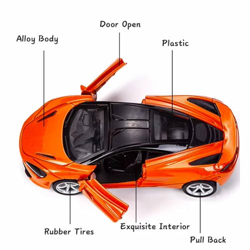 Image of SHAKTISM Die-Cast Metal Car Toy -1:36 Scale, Opening Doors, Pull Back Function, Collectible Toy, Racing Car for Kids Birthday Gift for Boys Girls (Orange McLaran Diecast)