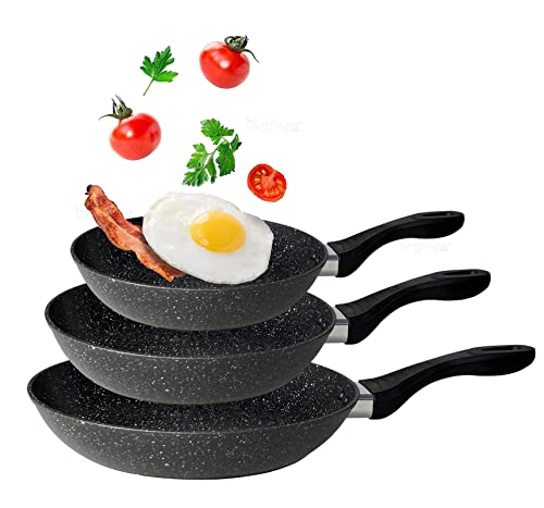 Pfannen Set Schwarz / Granitoptik - 3 Pfannen 28 cm + 24 cm + 20 cm Antihaft Beschichtung Pfanne, Induktion, Gas, Ceranfeld (Granitoptik) Cover