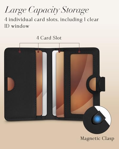 Image of Shorogyt for Magnetic Phone Wallet Compatible with Magsafe Card Holder - Luxury Slim Leather Mag Wallets for Women Fit 4 Cards, for iPhone 17 /16 /15 /14 /13 /12 Series for Apple RFID Magnet, Lyc Black
