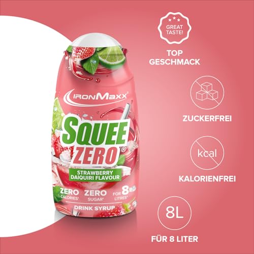 IronMaxx SqueeZero - Strawberry Daiquiri 65 ml | Zuckerfreier Sirup ohne Kalorien | Für 8 Liter Erfrischungsgetränk | Perfekt für unterwegs – Ansicht 3
