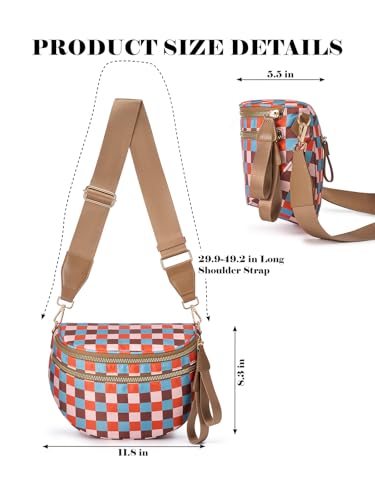 Image of Black and White Checkered Crossbody Bag Bum Bag for Women,Spacious Checkered Purse Fanny Packs Belt Bag