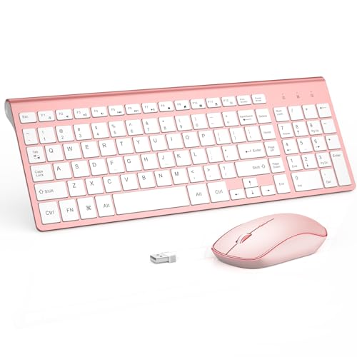 Wireless Keyboard and Mouse,2.4G Full Size and Portable Wireless Keyboard with Numeric Keyboard or Computer/Desktop/Laptop/Windows 10/8/7 -Pink