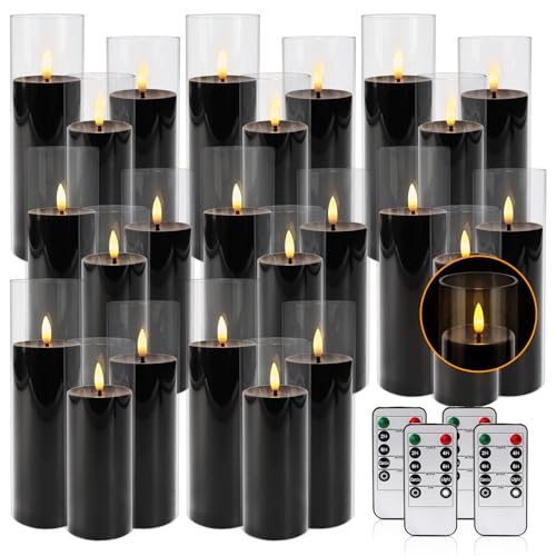 Image of fclayvts 24Pack Black Flickering Flameless LED Candles with Remote & Timer, Small Pillar Acrylic LED Candles Perfect for Indoor /Outdoor Decor,Wedding,BBQ and Gift - Easily Create a Magical Atmosphere.