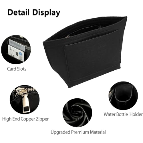 Handtaschen Organizer, Geldbörsen-Organizer für Longchamp, Filz Taschenorganizer mit mehreren Taschen, Große Kapazität Handtasche Einsatz, Geldbörsenzubehör für Longchamp Tragetasche (Schwarz, L)