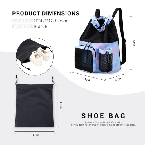 Lohol Large Mesh Drawstring Backpack with Shoe Bag, Durable Swimming String Sack with Handle for Sports Gym Yoga Beach Travel3