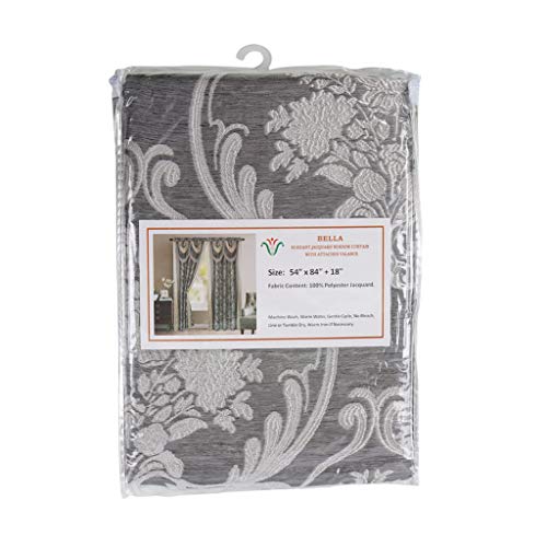 V Bella Luxury Jacquard Curtain Panel with Attached Waterfall Valance & Scarf 54 by 84-Inch Grey - Image 4