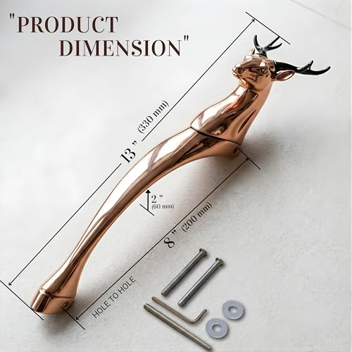 Image of GLOXY Premium Rose Gold 12 inch Classic Vintage Deer Shaped Main Door Handle with 8 inch Hole-to-Hole Spacing - Decorative Push & Pull Aluminium Doors Handles for Homes, Villas & Offices- Pack of 1