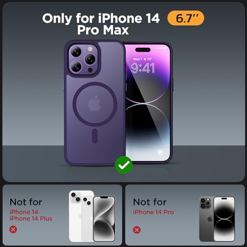 Image of Miracase Magnetic for iPhone 14 Pro Max Case 6.7 inch (Compatible with MagSafe)(with 2X Screen Protectors) Military-Grade Protection, Anti-Fingerprint Translucent Matte Phone Case Cover, Dark Purple