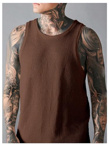Verdusa Men's Waffle Knit Tank Top Round Neck Sleeveless Shirts3