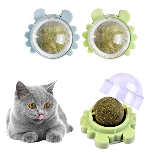 2 Piezas Hierba Gatera Comestibles, Bolas de Pared para Gatos, Hierba Gatera Giratoria, Bolas de Hierba Gatera, Juguete con Caramelo de Gato, Bolas de Menta para Gatos para Dental Natural