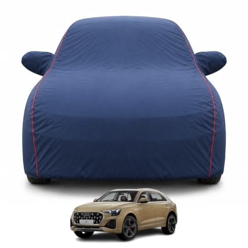 Image of Premium Car Cover for Audi Q8 Model | Waterproof, UV & Dust Protection | Mirror & Antenna Pocket | Triple Stitched, Soft Inner Lining, Belt & Buckle (Navy Blue)