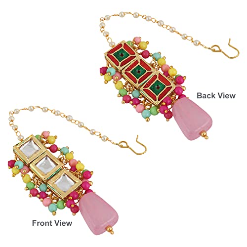 Image of LUCKY JEWELLERY Back Meenakari 18k Gold Plated Mutlicolor Color Square Shape Tika Earring Combo Jewellery Set Uncut Kundan Big Kundan Dibbi Kundan Choker Necklace Set for Girl's & Women
