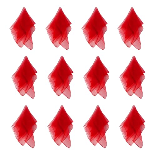 Larcele 12 Piece Juggling Plain Weave Dance Scarf for Performance Prop Accessory 24 x 24 inches WDSJ-02（Red）