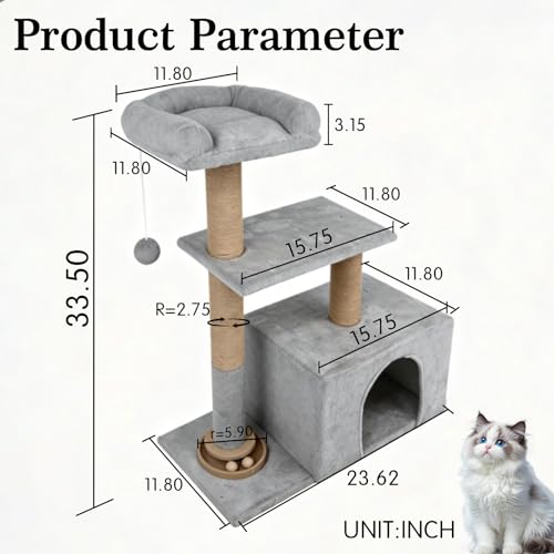 Árbol pequeño para gatos de interior con rascador y cesta miniatura 2