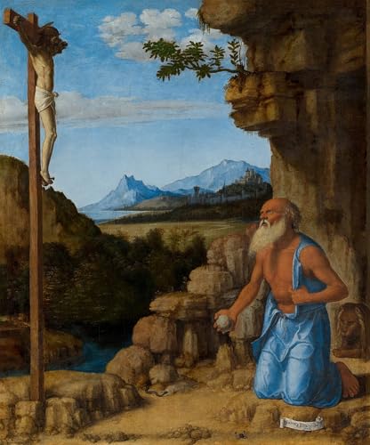 Tableau Saint dans le désert Cima Da Conegliano impression d'art mural vintage 60x90cm