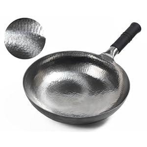 Wok Pan Nonstick Chinese Hand Hammered Woks and Stir Fry Pans Non-stick Carbon Steel Wok Utensils No Coating(13.3 Inch, Round Bottom) 1.8 mm thickness