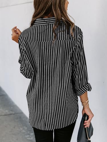 Image of siliteelon Striped Button Down Shirts Women Cotton Long Sleeve Work Blouses