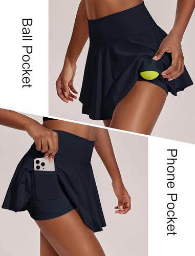 Image of PINSPARK Womens Tennis Skirt Pleated Athletic Skirts with Pockets Shorts High Waisted Golf Skort for Workout Pickleball