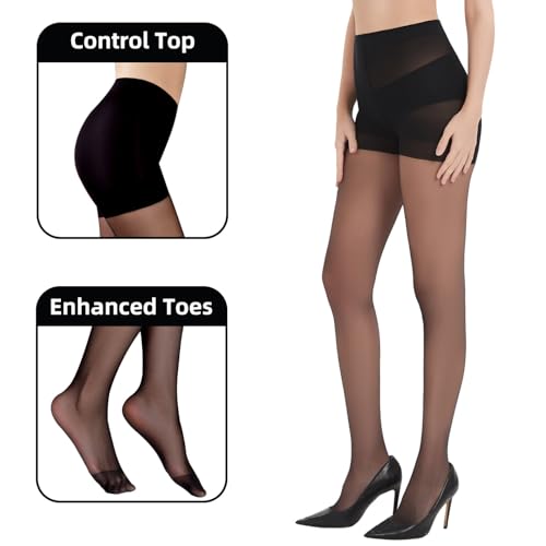 Image of Citystl 2 Pack Silky Tights for Women, Non Rip Sheer Tights - Control Top Pantyhose for Flawless Definition and Confidence