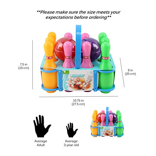 Vokodo 12 Pieces Deluxe Toy Bowling Play Set Includes 10 Pins And 2 Balls Carrying Case Colorful Educational Early Development Indoor Sport Alley Game For Toddlers Boy Or Girl Children #TOP2