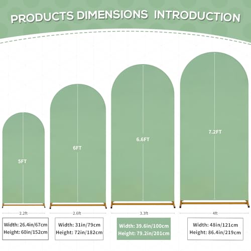 Image of SoarDream Sage Green Wedding Arch Backdrop Cover 6.6FT Spandex Fitted Sage Green Wedding Arch Covers Round Top Chiara Arches Backdrop Cover Fabric for Birthday Balloon Party Decoration