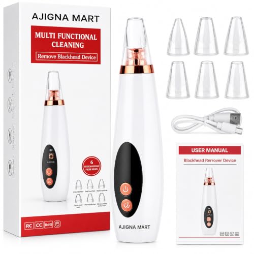 Image of AJIGNA MART 6-in-1 Blackhead Remover Vacuum, Rechargeable Deep Pore Cleaner with 6 Suction Heads, Facial Pore Cleaning Device for Blackheads, Acne, Whiteheads, Oil Control & Smooth Clear Skin