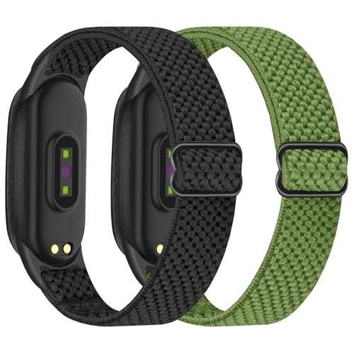 BTTNG Elástico Correa Compatible con Xiaomi Mi Band 7/Mi Band 6/Mi Band 5 4 3/Amazfit Band 5 Pulsera, Ajustable Pulsera de repuesto Estirable Banda de Nylon para Mujeres Hombres(2 pack)