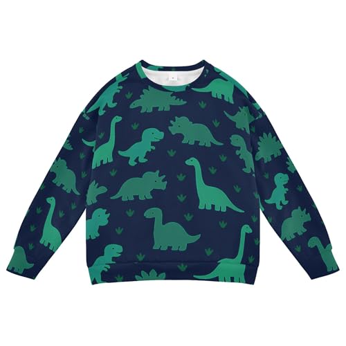 JUNZAN Green Dinosaur Deep Blue Little Kids Sweatshirt Hoodie Crewneck Kids Pullover Hoodie Camping 4T