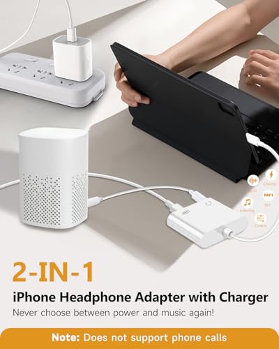 Image of Lightning to 3.5mm Headphone Jack Adapter, Apple MFi Certified 2-in-1 Charger & Audio Dongle for iPhone 14 /13 /12 /11 /XS /XR, Charge & Listen,DAC Chip,Hi-Fi Sound,for Car Aux, Home, Travel (3, White)