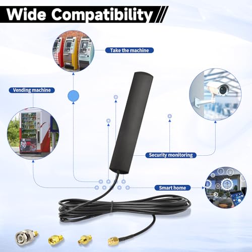 Eightwood GSM 4G LTE Antenna 3dBi SMA Male Connector Glass Mount + 3 Adappters SMA to BNC/TS9/RP-SMA Adapter for 2G 3G 4G Router Wirelees Wifi DAB DAB+ Car Vehicle Radio Cell Phone - Image 5