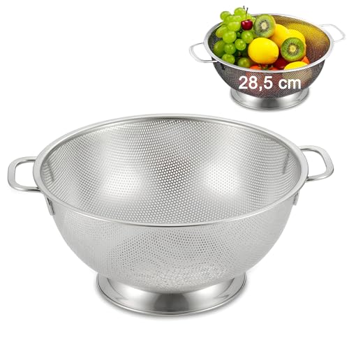 Scolapasta Microforato in Acciaio Inox, Colapasta Metallico Perforato per Cucina con Manico e Base, Filtro Professionale, Filtro Durevole per Scolare Verdura, Frutta, Riso e Pasta, 28,5 cm