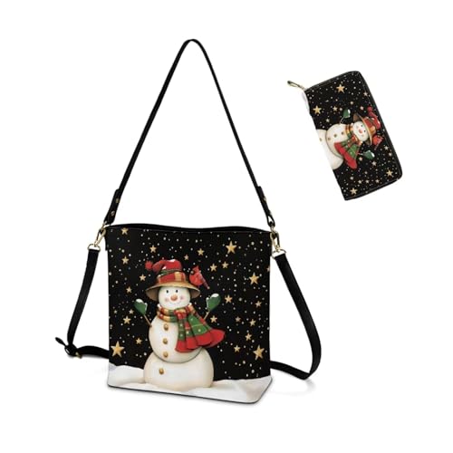 Image of HUGS IDEA Leather Purses and Handbag for Women Bucket Bag with Wrist Wallet 2 Packs