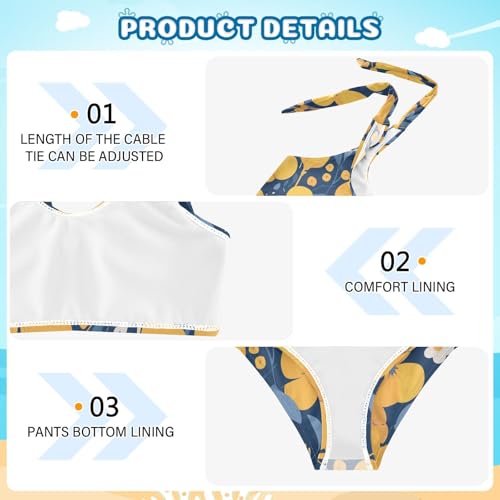 Elegant Pattern with Yellow Flowers Girls' Two Piece Kids Bikini Set Beach Swimsuits Swimming Suits Adjustable Strap4