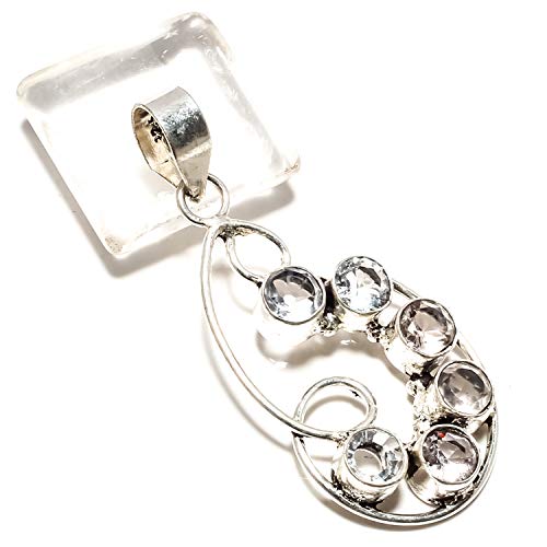 Topaze blanche pendentif anti-ternissement argent 925 pour peau sensible