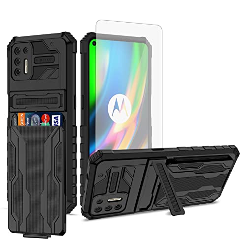 Coque Moto G9 Plus antichoc hybride avec protège-écran et fente carte bleue