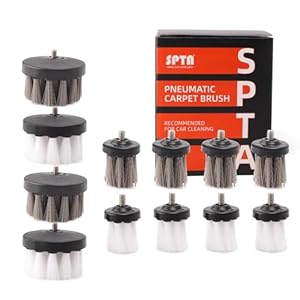 SPTA Drill Brush Attachment, 8Pcs 1inch & 4Pcs 2inch Gray Hard/White Soft Drill Brush Head Kit with M6X1 Thread,Scrubber Cleaning Brush for Tires, Car Interior Upholstery, Engine compartment, Cushions