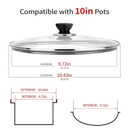 10 Inch Pan Lid, 10 Inch Frying Pan Lids, Tempered Glass Cast Iron Lid for Skillets, Fry Pan, Wok Pot (10 inch)