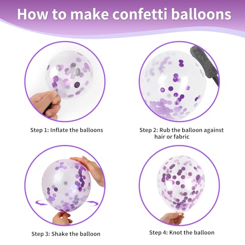 Image of RUBFAC Purple Balloons, Lavender Purple Metallic and Confetti Party Balloons 65pcs 12 Inch for Mother's Day, Baby Shower, Girls Birthday, Wedding, Anniversary Party Decorations