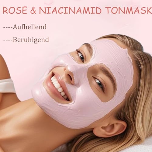 Tiefenreinigende Gesichtsmaske mit Niacinamide und Rose, Clay Mask for Skin Care, Gesichtsmaske Frauen für Poren Verkleinern, Feuchtigkeitsspendende Maske für alle Hauttypen, Tonerde Maske – Bild 3