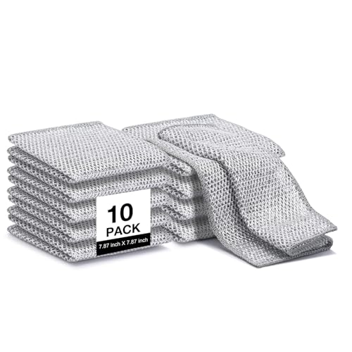 Wire Dishwashing Rag, 10 Pcs 2026 New Multipurpose Wire Dishwashing Rags for Wet and Dry Reusable Premium Metal Scrubbing Pads Sponge Cooktop Wire Dishcloth Clean Cloths for Home Kitchen