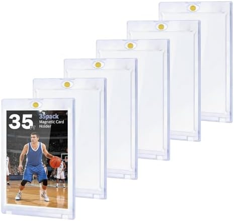35pt Magnetic Card Holder Protector Case (6 Pack), One-Touch Hard Acrylic Holder with UV Protection for Trading, Sports, MTG and Collectible Cards, Reusable Snap-Shut Display Cases (6)