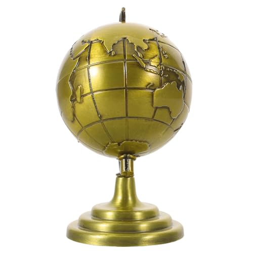 DECHOUS Globo Terráqueo Pequeño de Metal Acabado Vintage para de Escritorio en Oficina, Adorno Giratorio Adecuado para Manualidades y Aprendizaje